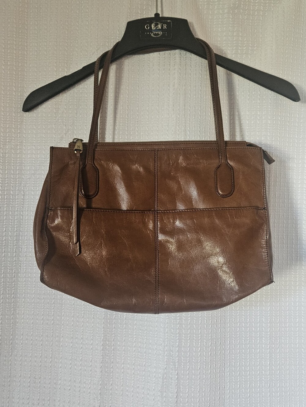Hobo International Brown Leather Shoulder Bag Floral Lining Tote Zip Pocket